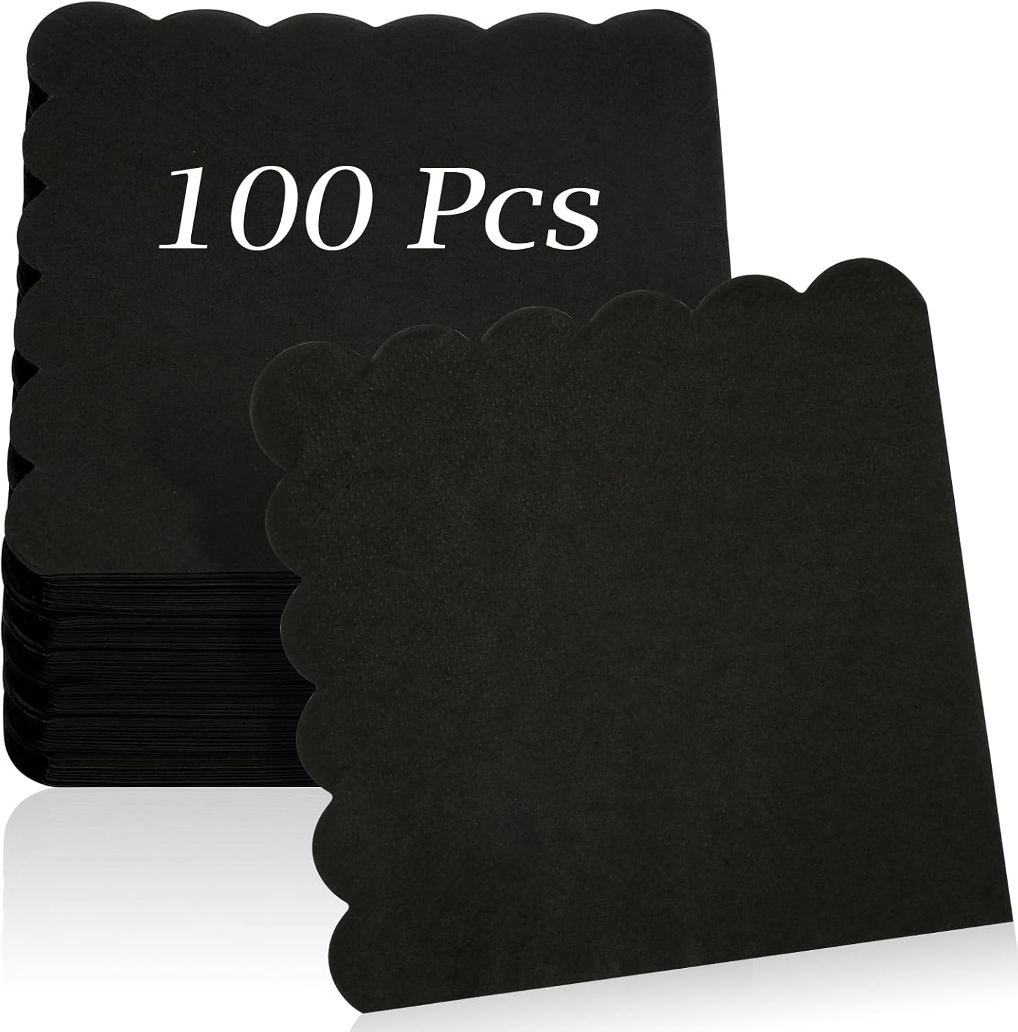 100 Pcs Cocktail Napkins, 2-Ply 5 x 5 Inches Disposable Scalloped Napkins, Thick Premium Dessert Napkins for Party, Wedding, Dinner, Birthday, Anniversary, Festival (Black)