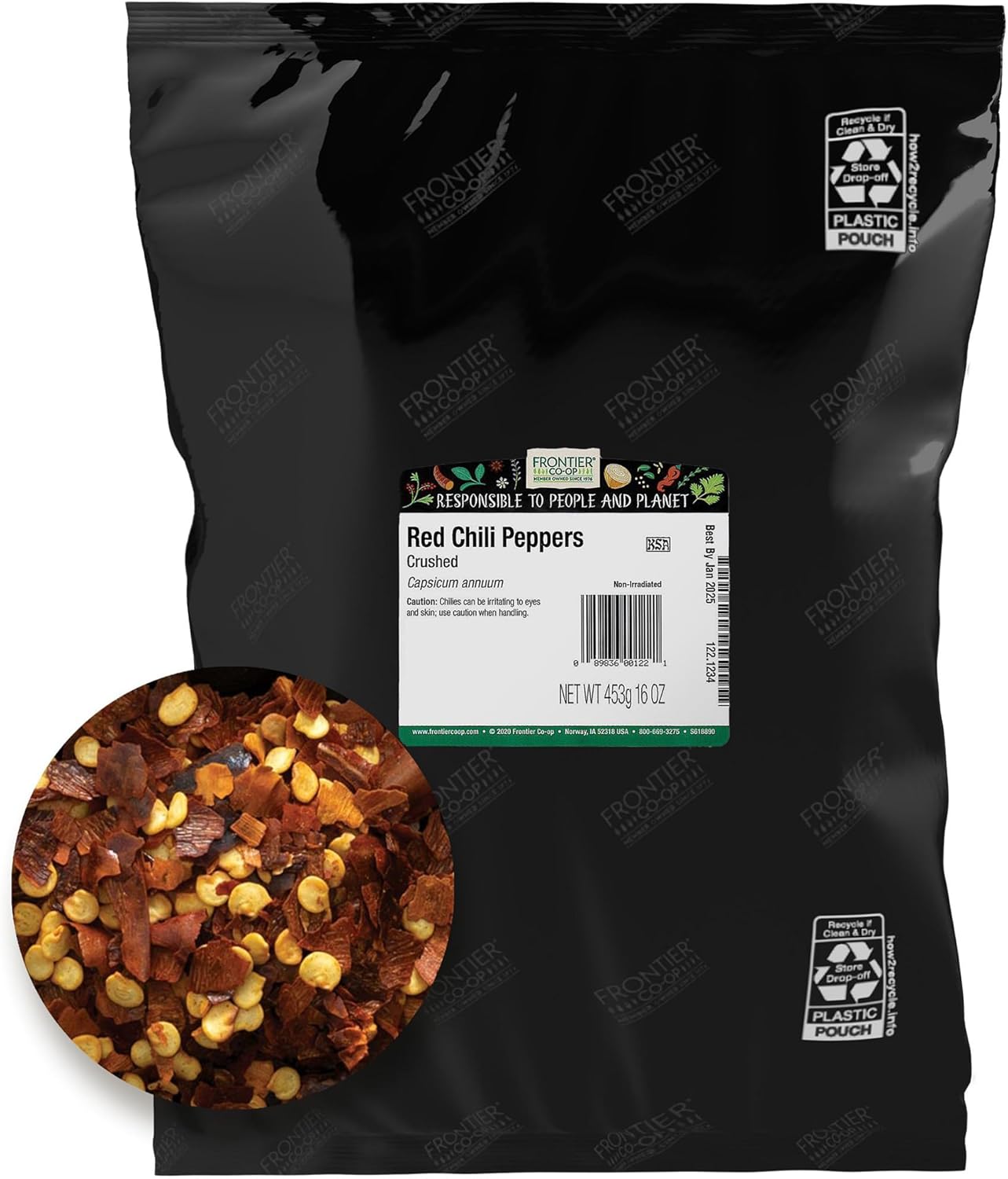 Frontier Co-op Red Chili Flakes, 1lb Bulk Bag - All-Natural Crushed Red Pepper Flakes - Ideal for Cooking, Seasoning & Spicing Up Your Meals, Kosher
