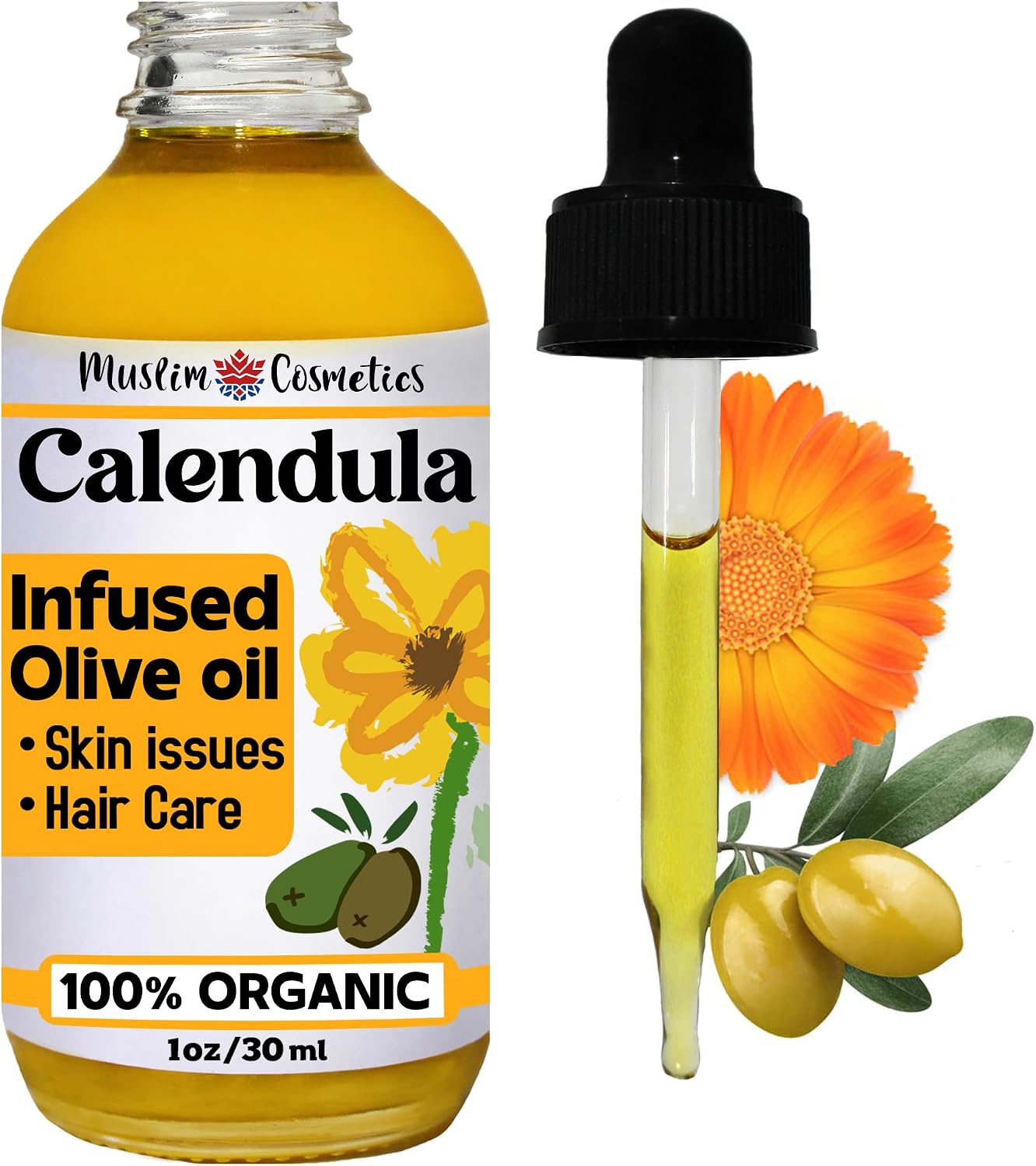 Organic Calendula oil | Infused in Olive oil | For Skin & Hair | Cold infused | 100% Organic || Made in Canada Calendula Olive (1oz (30ml))