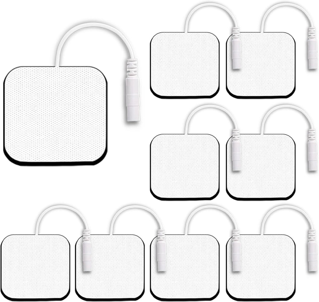 SM Electrodes 8 PCS Tens Unit Replacement Pads 2X2'', Latex Free Electrode Pads Compatible with TENS Machine Use 2mm Pin Connector Lead Wires