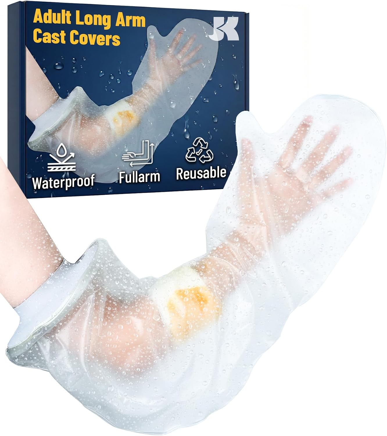 DR JK- Adult Long Arm Cast Covers for Shower, Waterproof Long Protector Cover Soft Comfortable, Reusable Elastic Cast Bag for Bandage, Wound Care Supplies, After Surgery Gifts