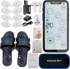 Tens Unit Muscle Stimulator Massager 24 Modes Touch Screen Pain Reliever Set with Massager Belt+Reflexology Slippers Sciatica Back Shoulder Pain Relief Combo Set