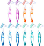 WLLHYF 10 Pcs Denture Brush for False Teeth Denture Care Cleaning Brush Double Sided Toothbrush Portable Soft Multi-Layered Bristles Cleaner Brushes Ergonomic Rubber Handle
