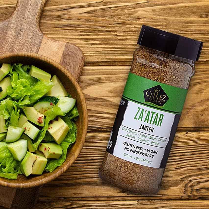 Cerez Pazari Zaatar Mediterranean Seasoning, Premium Grade Zahtar, Natural & Freshly Packed Zatar, Non-GMO, Gluten-Free, No Preservatives, 4.9 oz.