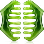 Geiserailie 2 Pcs Jade Combs Esthetician Supplies Massage Stone Hair Gua Sha Scraping Scalp Comb Facial Massage Tool Handheld Head Tools Head Caring Therapy Mother's Day for Women(Dark Green Style)