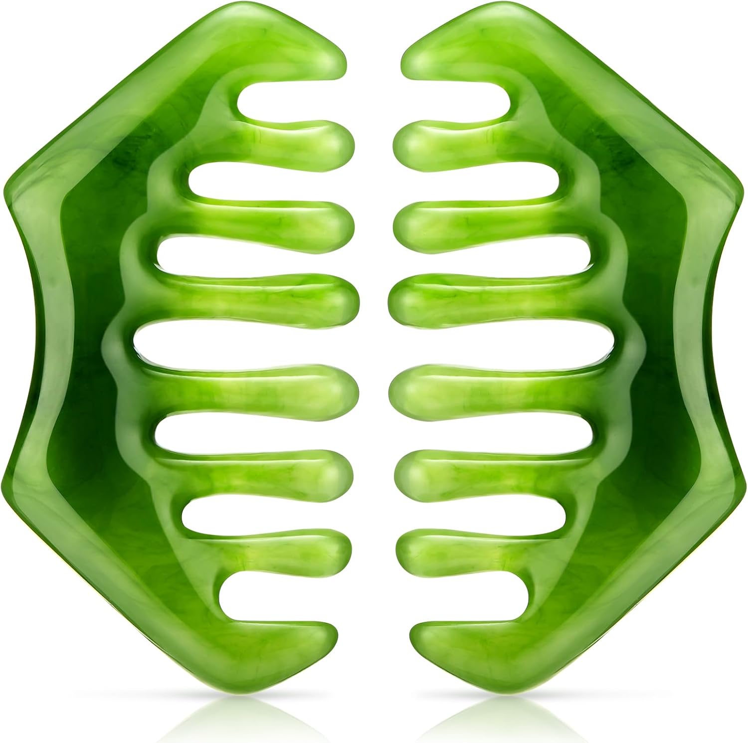 Geiserailie 2 Pcs Jade Combs Esthetician Supplies Massage Stone Hair Gua Sha Scraping Scalp Comb Facial Massage Tool Handheld Head Tools Head Caring Therapy Mother's Day for Women(Dark Green Style)