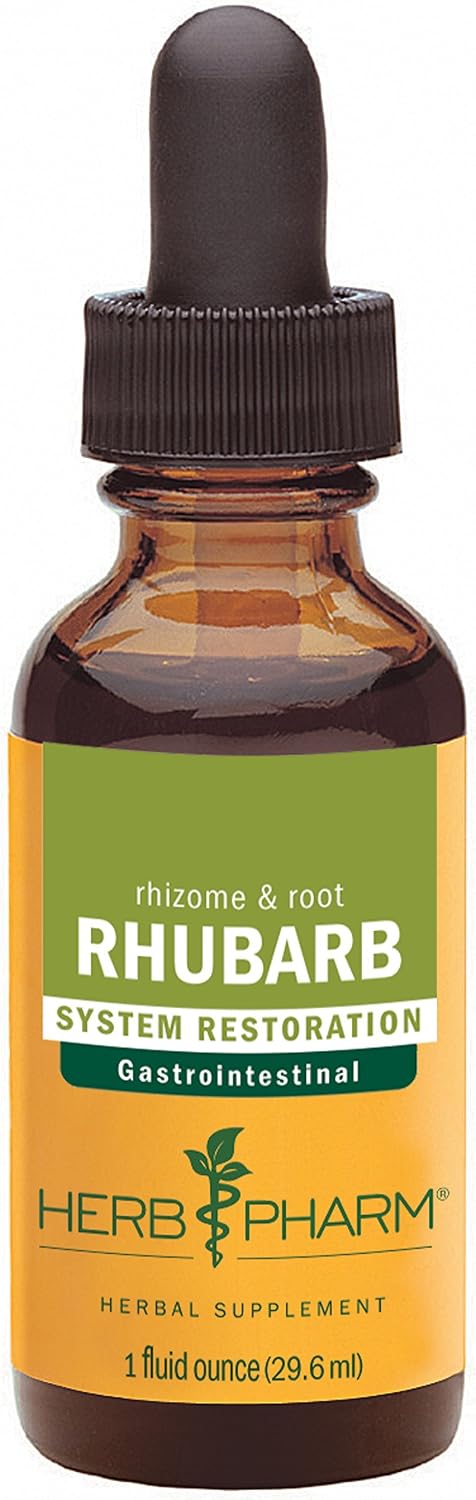 Herb Pharm Certified Organic Rhubarb Liquid Extract Drops for Digestive System Support, 1 Oz