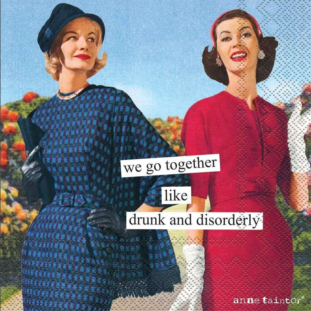 IHR Ideal Home Range Retro Cocktail Napkins Anne Taintor Disposable 3-Ply Paper Party Napkin Pack, 5" x 5", Disorderly, 20-Count