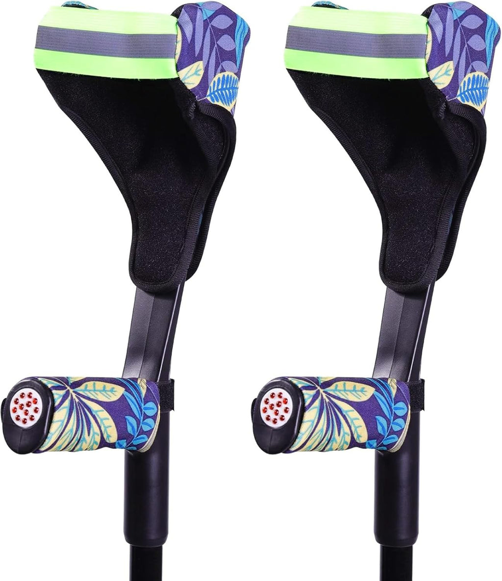 Forearm Crutch Pads and Hand Grip Covers for Open Cuff Crutches Forearm Crutches Accessories,Moisture Wicking Breathable Forearm Crutch Covers with Elastic Strap Increases Walking Comfort (Leaf)