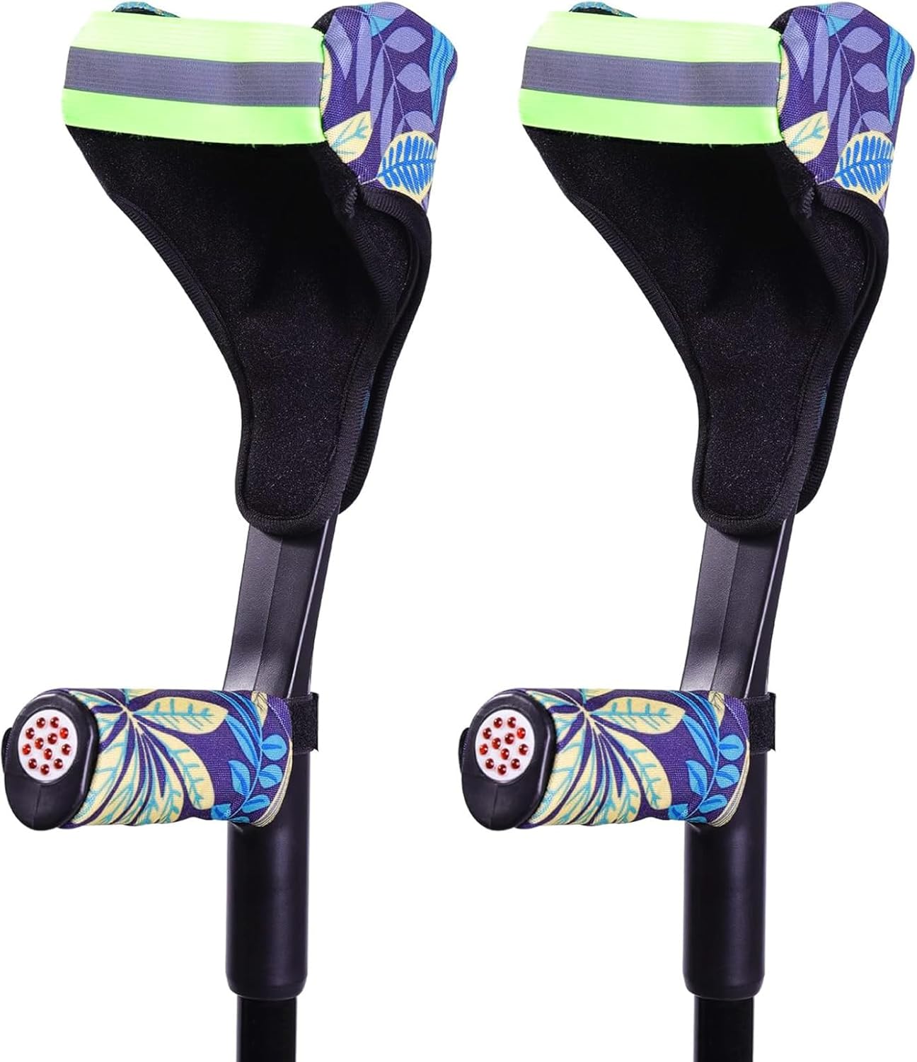 Forearm Crutch Pads and Hand Grip Covers for Open Cuff Crutches Forearm Crutches Accessories,Moisture Wicking Breathable Forearm Crutch Covers with Elastic Strap Increases Walking Comfort (Leaf)