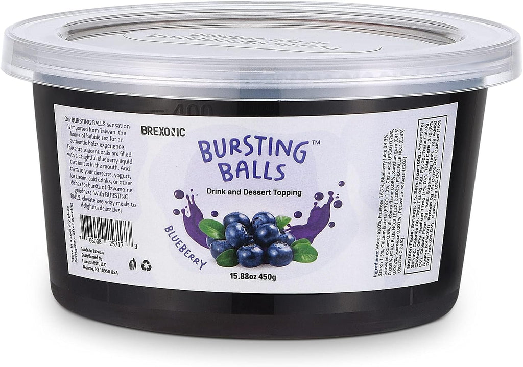 BREXONIC Boba Pearls, Blueberry Popping Bursting Boba, Tapioca Pearls For Bubble Tea (Blueberry, 1 LB 1 Pack)