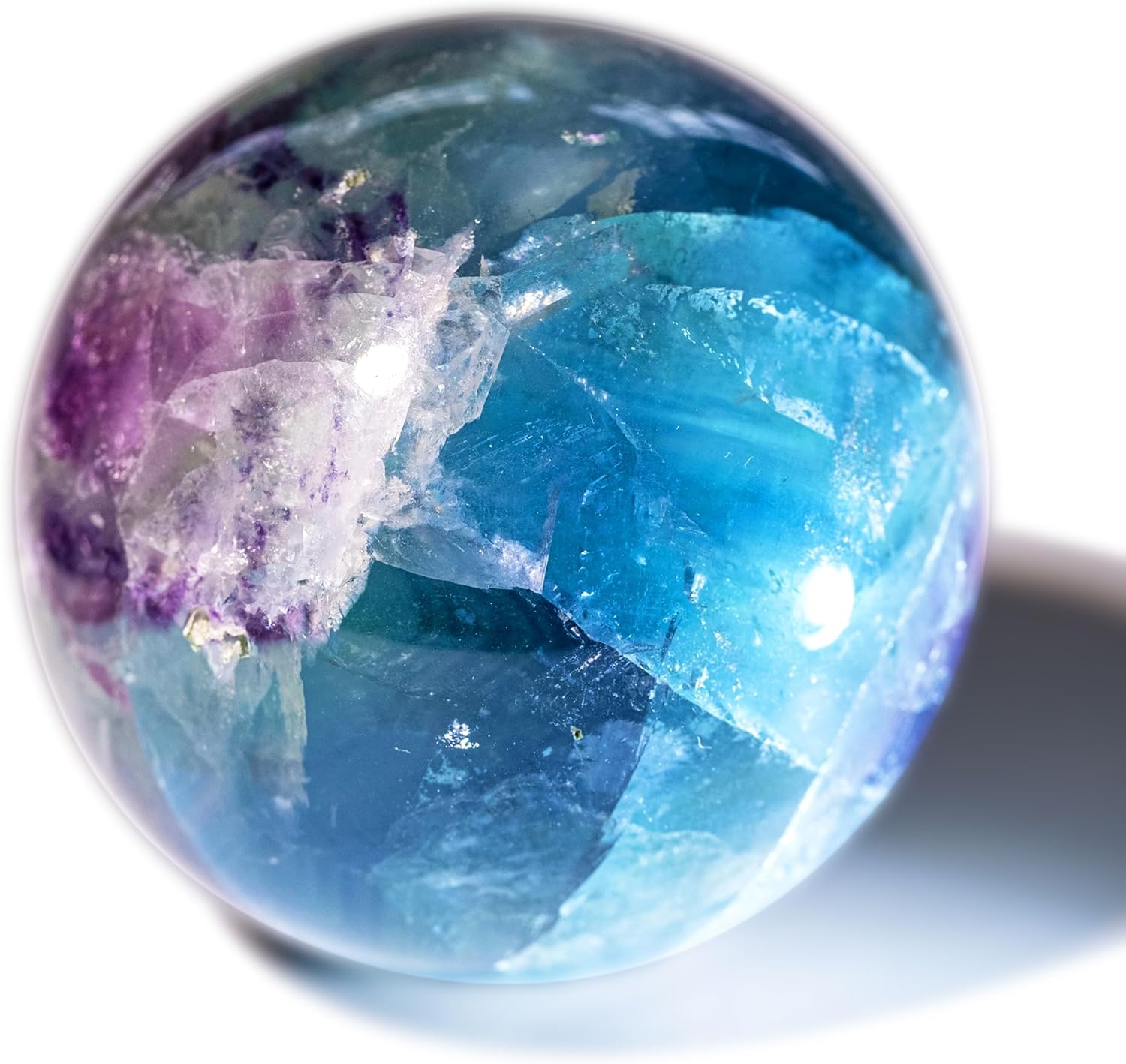 Rainbow Fluorite Crystal Sphere - 1.6-2.0" Inches, Gem-Grade Clarity, Witchcraft Supplies, Healing Crystal for Spooky Room, Ideal for Reiki, Chakra, Feng Shui, Meditation, Healing, and Home Decor