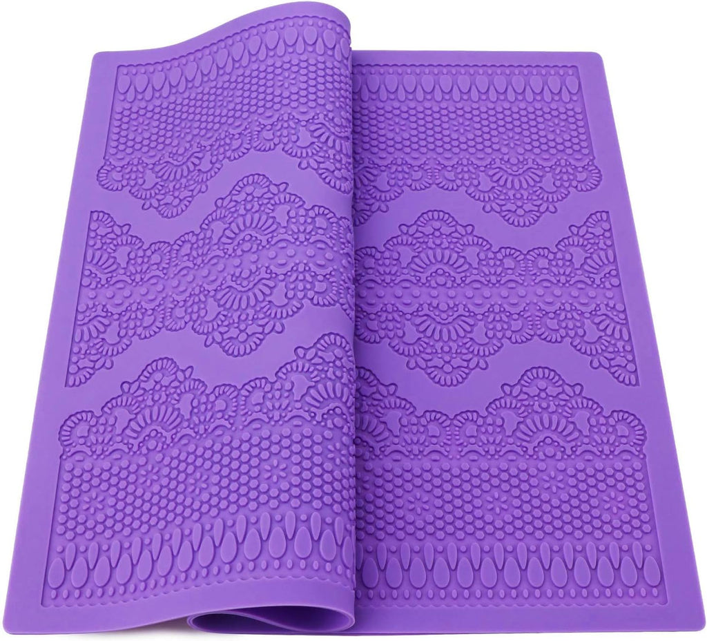 Beasea Fondant Lace Mold, Silicone Lace Mould for Cake Decorating Molds Silicone Shapes Border Decoration, Fondant Impression Mat Purple for Chocolate Sugar Sugarcraft Candy Cupcake Baking Embossing