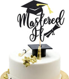 Arthsdite 1Pc Mastered It Cake Topper, College Grad, Class of 2026, Congratulations MBA Graduation Party Decorations Supplies - Black Glitter