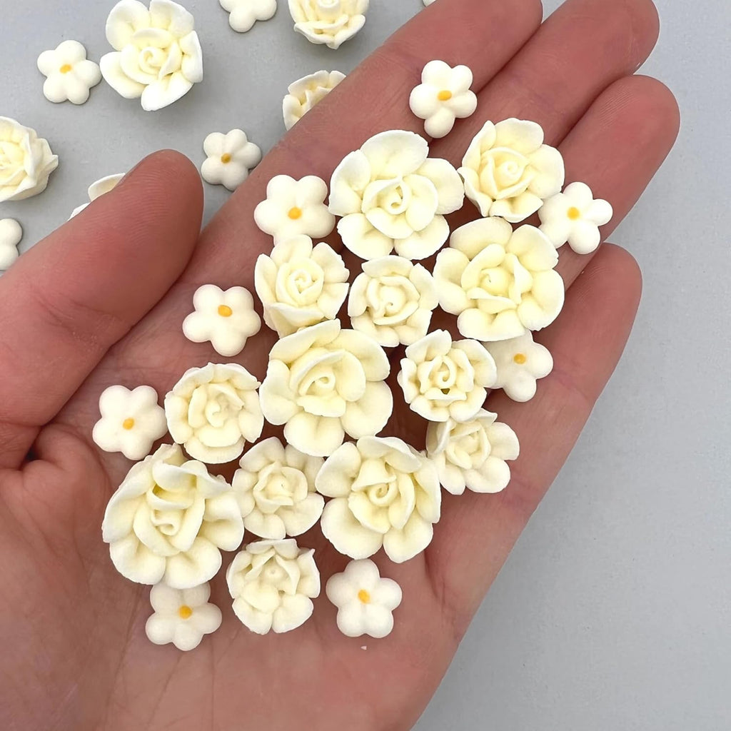 30 Ivory Icing Flowers by Simply Sucré | Small White Flowers | Ivory Edible Roses | Wedding Favors | Simply Sucre (30 Count)