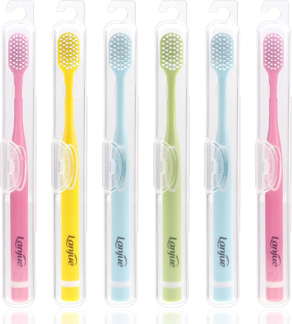 6pcs Travel Toothbrush Set, Extra Soft Toothbrushes for Adults Gentle Portable Manual Toothbrush with Individual Travel Case Deep Cleaning Flossing Toothbrushes for Sensitive Teeth(Multicolor)