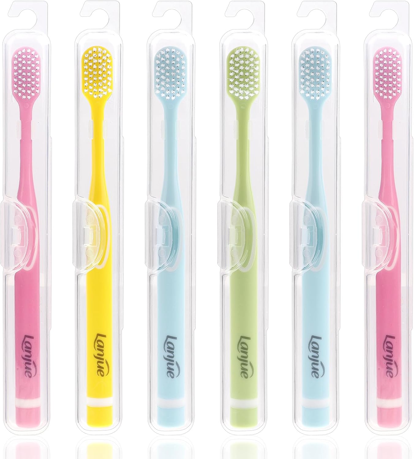 6pcs Travel Toothbrush Set, Extra Soft Toothbrushes for Adults Gentle Portable Manual Toothbrush with Individual Travel Case Deep Cleaning Flossing Toothbrushes for Sensitive Teeth(Multicolor)