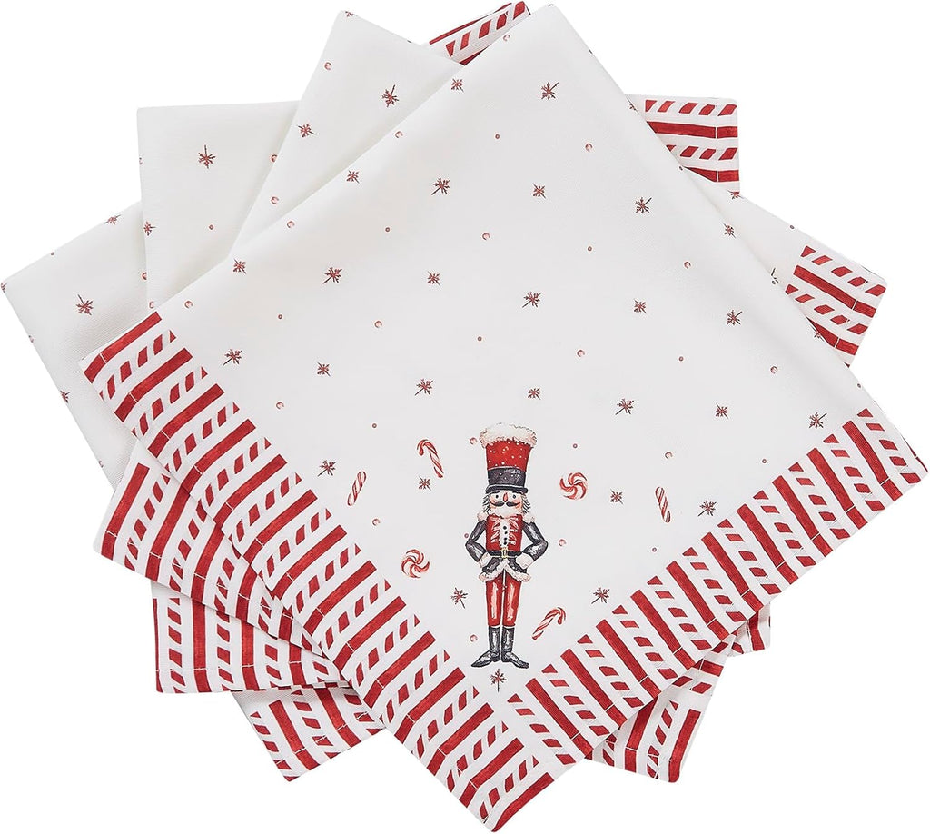 Avanti Linens - Napkin Set, Durable Polyester Cloth Napkins, Christmas Kitchen Essentials, Set of 4 (Nutcracker Candy, 18" x 18")