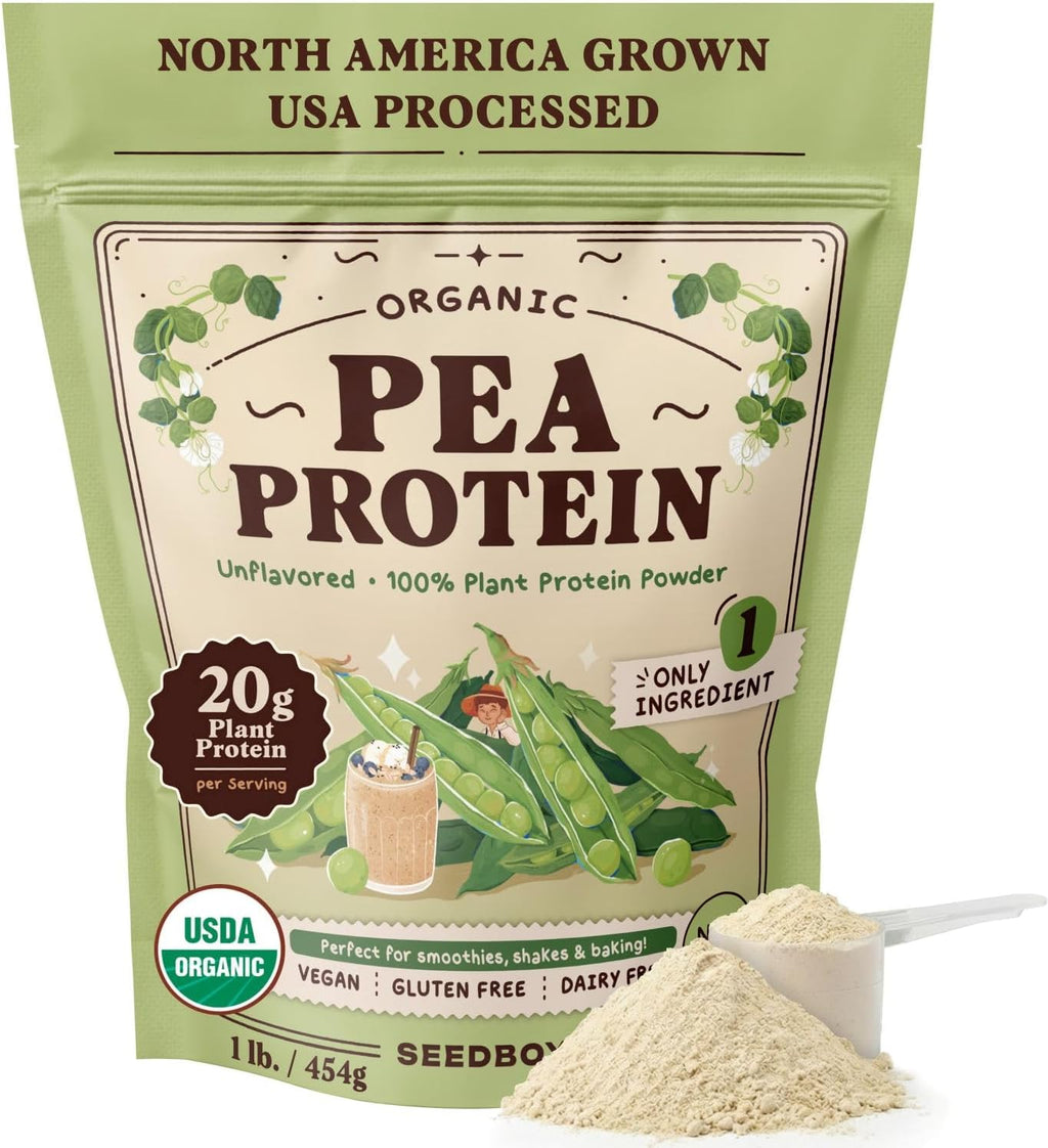 Seedboy Organic Pea Protein Powder Unflavored, 1 lb, 20g Plant-Based Protein, USA Processed & USA/Canada Grown, Vegan, Dairy-Free, Soy-Free, Gluten-Free, Glyphosate-Free, Unsweetened