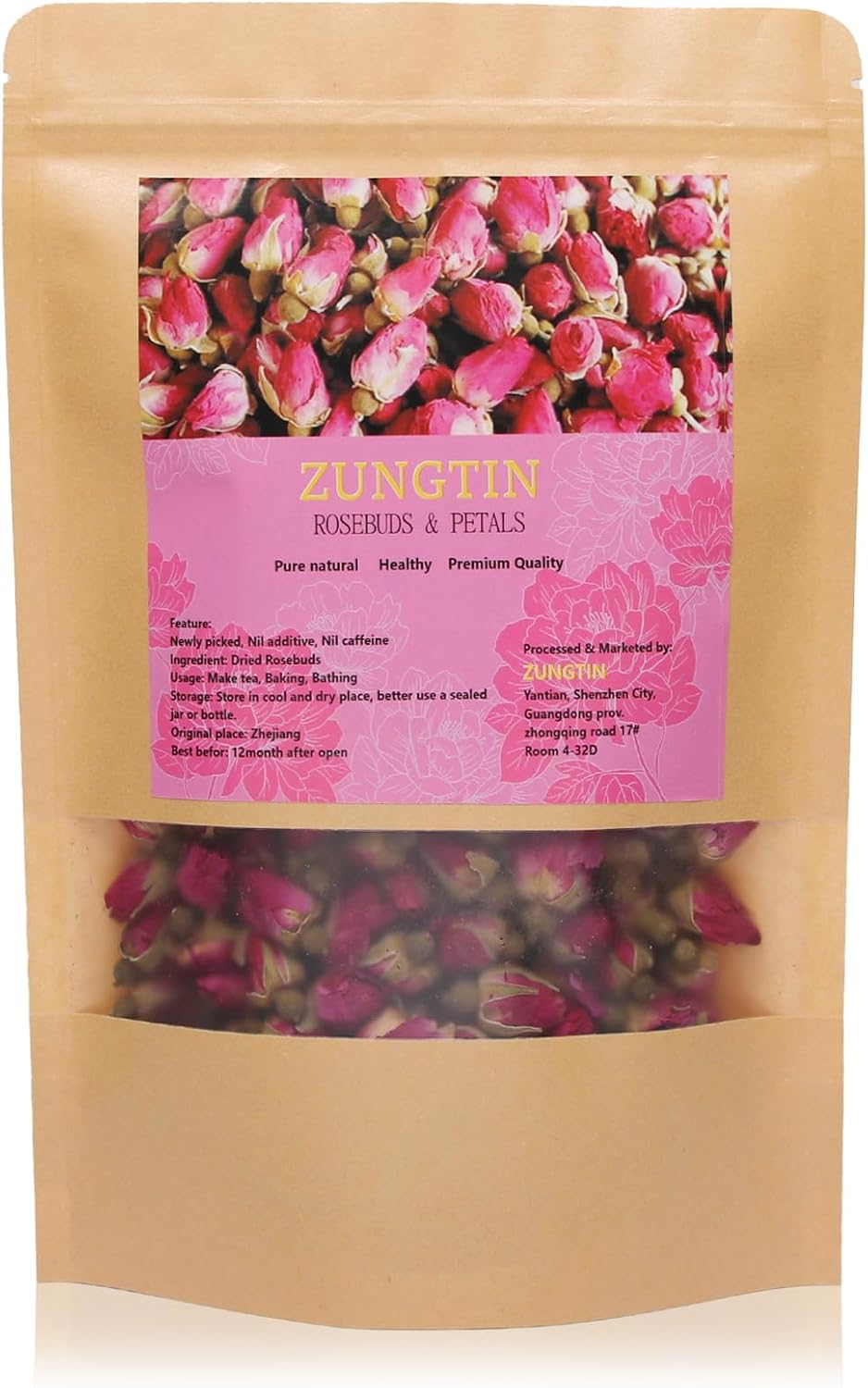 Zungtin Dried Rose Buds, 100% Pure Natural, 4 oz, Edible for Tea, Baking, Crafting, Soap Making
