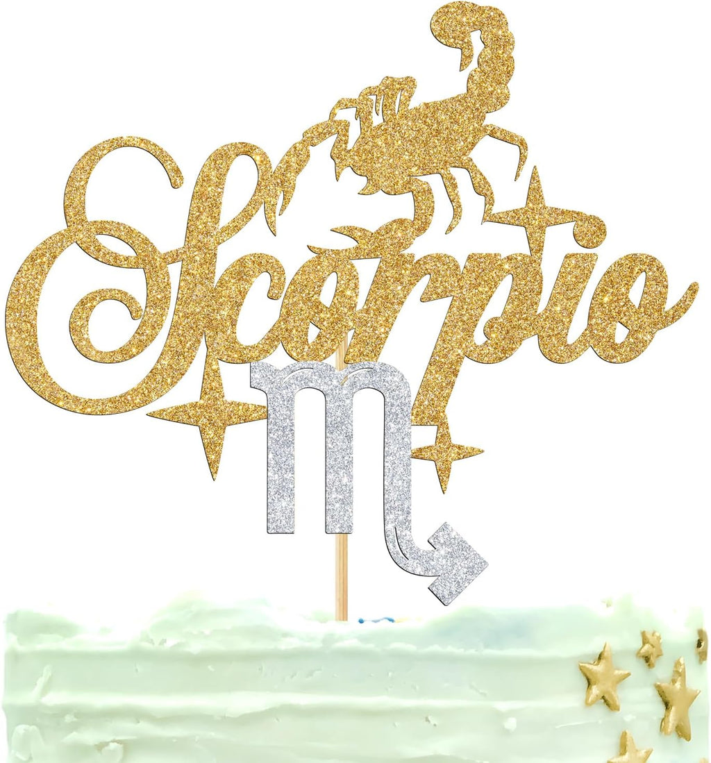 Ferburitar Scorpio Cake Topper, Big Scorpio Energy/Scorpio Season Birthday Cake Decor, 12 Zodiac Constellation Birthday Party Decoration Supplies, Gold Glitter