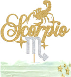 Ferburitar Scorpio Cake Topper, Big Scorpio Energy/Scorpio Season Birthday Cake Decor, 12 Zodiac Constellation Birthday Party Decoration Supplies, Gold Glitter
