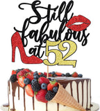 Still Fabulous at 52 Cake Topper,Happy 52nd Birthday Queen High heels Big Red lips Cake Topper,Women 52nd Birthday Party Cake Decorations