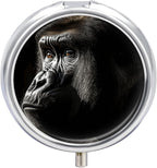 an Adult Gorilla Pill Box with 3 Compartments and Mirror Portable Pocket Pill Case Metal Travel Medicine Organizer Purse Medicine Holder for Vitamin Supplement Fish Oil