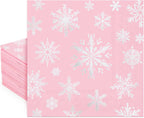 FYSUIMU 80 Pcs Winter Paper Napkins Christmas Foil Silver Pink Snowflake Disposable Luncheon Napkins Xmas Dinner Napkin for Winter Birthday Baby Shower Party Table Supplies