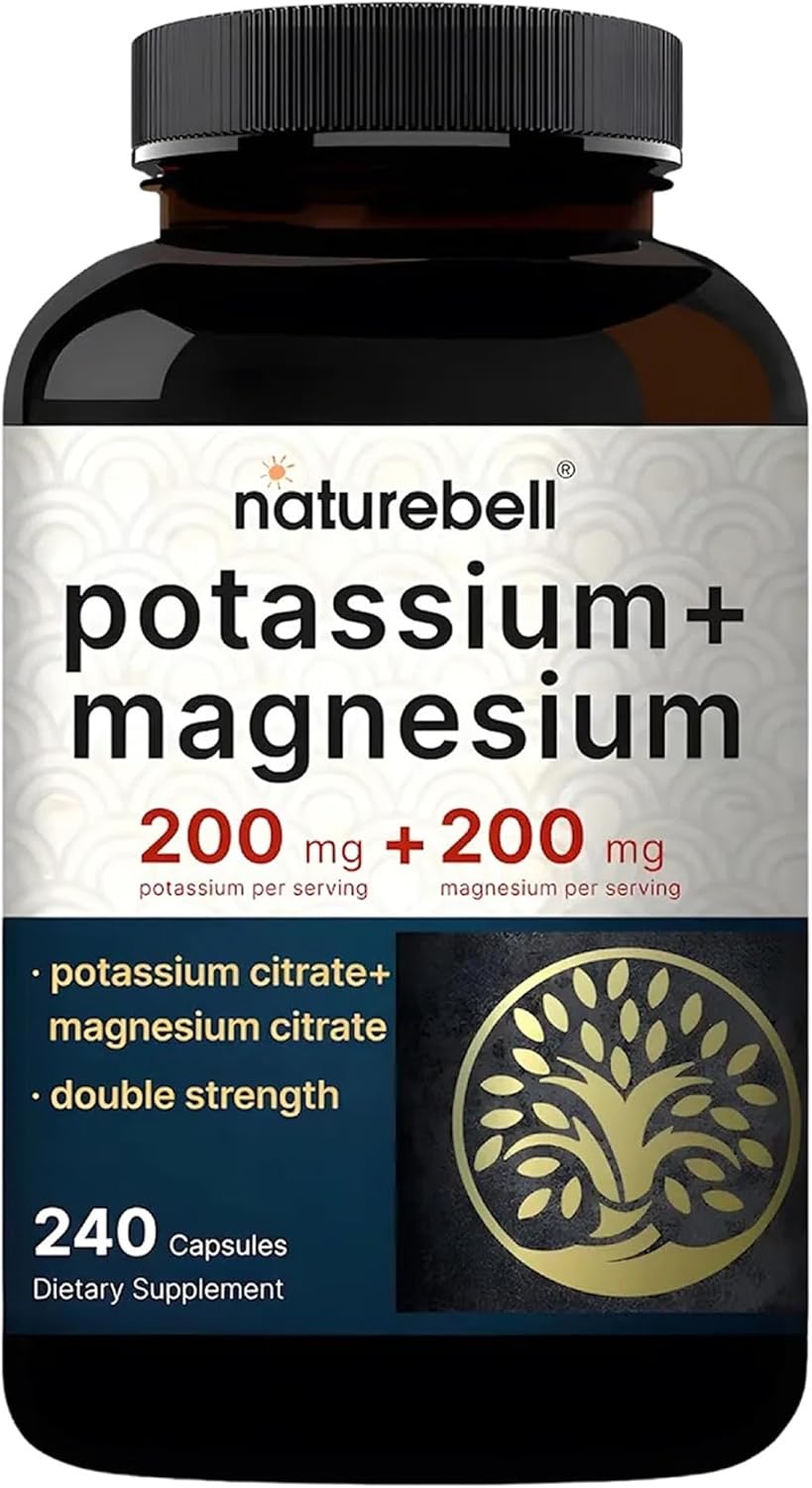 NatureBell Potassium Magnesium - 240 Capsules - 200mg Potassium Citrate & 200mg Magnesium Citrate - High Absorption Electrolyte & Circulation Support* - Muscle & Heart Support*