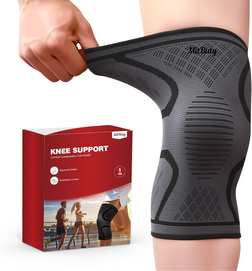 Compression Knee Brace for Women & Men, 2-Pack Knee Sleeve for Running, Basketball & Hiking, Compression Sleeve for Gym, Sports & Workout – Knee Support for Daily Activities (M: 17–19")