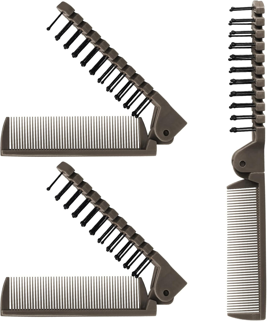 3PCS Travel Foldable Brush Comb Portable Hairbrush, Anti-Static Mini Pocket Hair Comb, Double Headed Hair Brush Hairdressing Tools Plastic Folding Hairbrush for Men Women (Coffee)