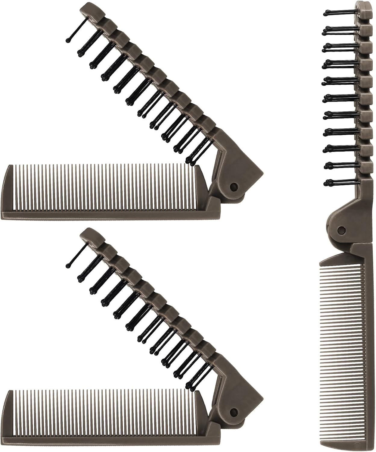 3PCS Travel Foldable Brush Comb Portable Hairbrush, Anti-Static Mini Pocket Hair Comb, Double Headed Hair Brush Hairdressing Tools Plastic Folding Hairbrush for Men Women (Coffee)