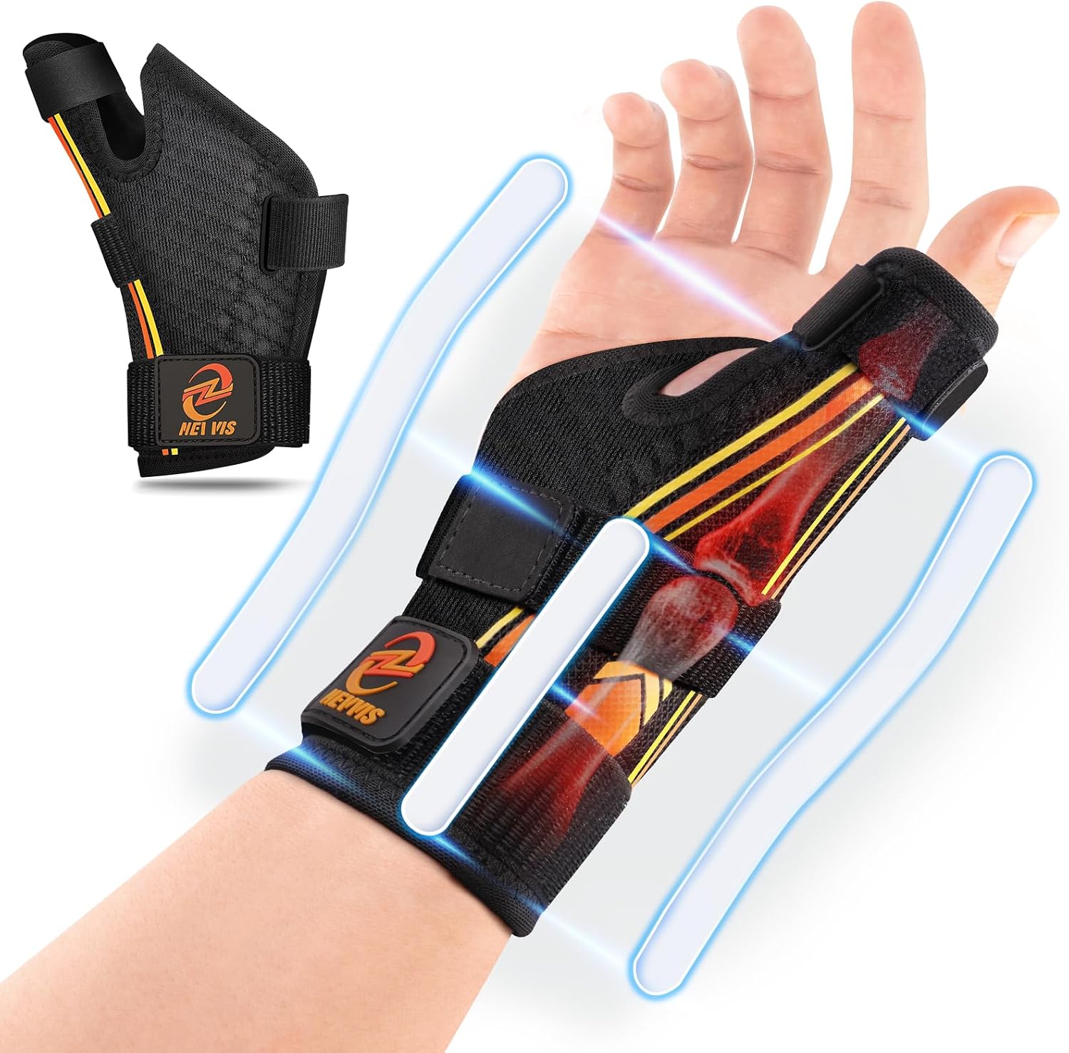 NEVVIS Thumb Brace Right/Left Hand: Ergonomic Thumb Splint, Thumb Spica Splint Right Hand with Wrist Support for Arthritis, De Quervains Tenosynovitis Brace, CMC Joint, Tendonitis, Either Hand