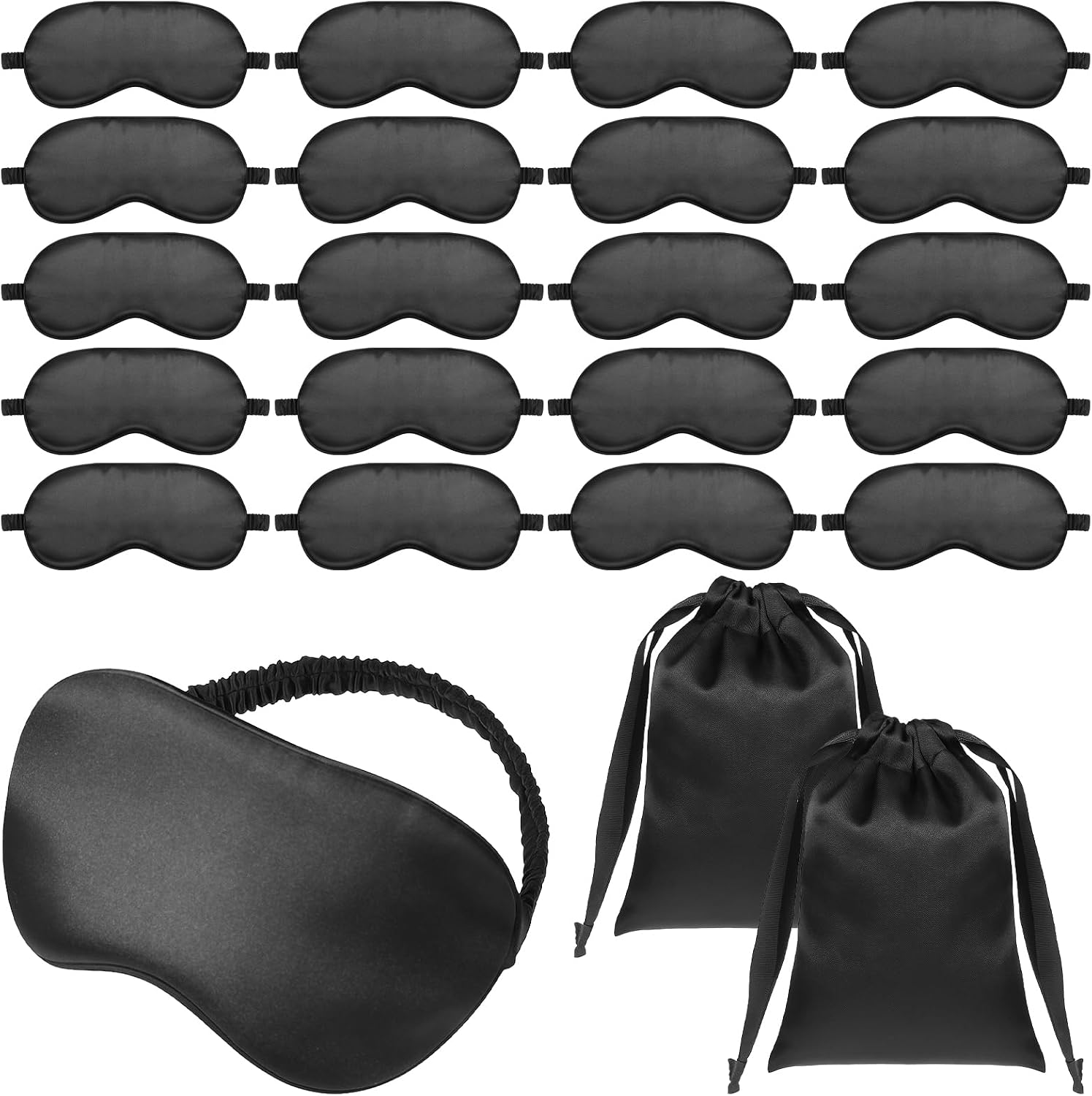 20 Pieces Silk Sleep Mask with Adjustable Strap, Black Eye Covers for Sleeping with 2PCS Storage Bags Soft Satin Eye Mask Blindfold Comfortable Sleeping Masks for Travel, Women Men