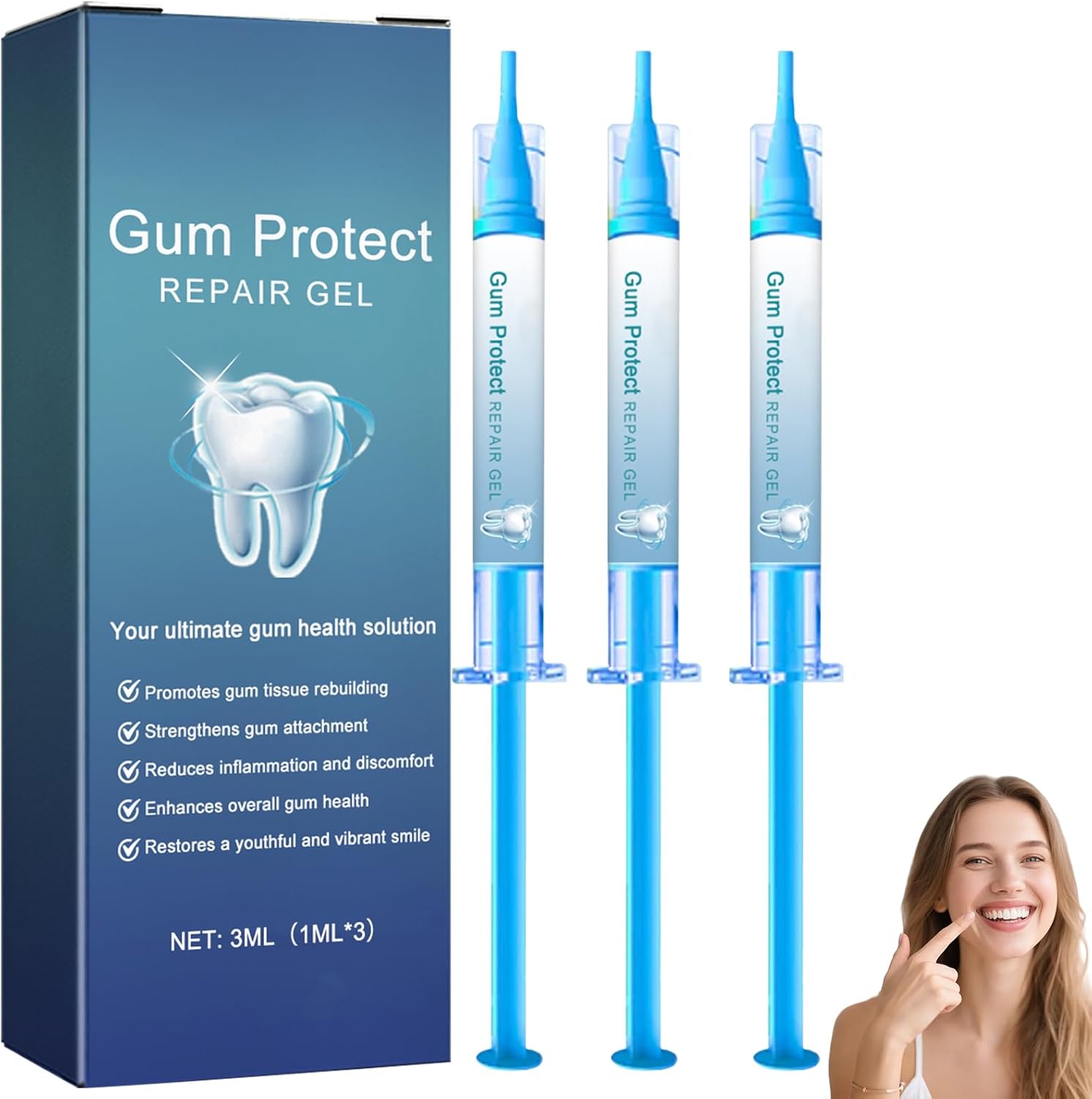 Gum Protect Dental Gel, Professional Gum Health Solution, Gums Repair Gel, Paste Form, Mint Flavor, Enhances Overall Gums Health(1ml x 3)