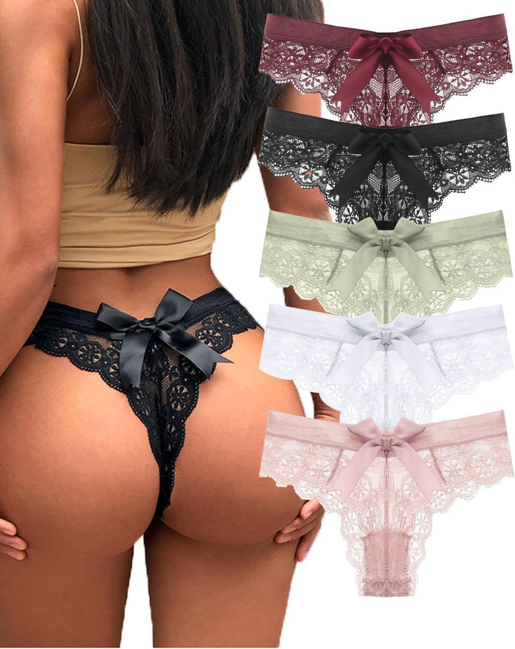 G-String Thongs for Women T-back Lace Breathable Comfortable Thongs Sexy Low Waist Underwear Panties