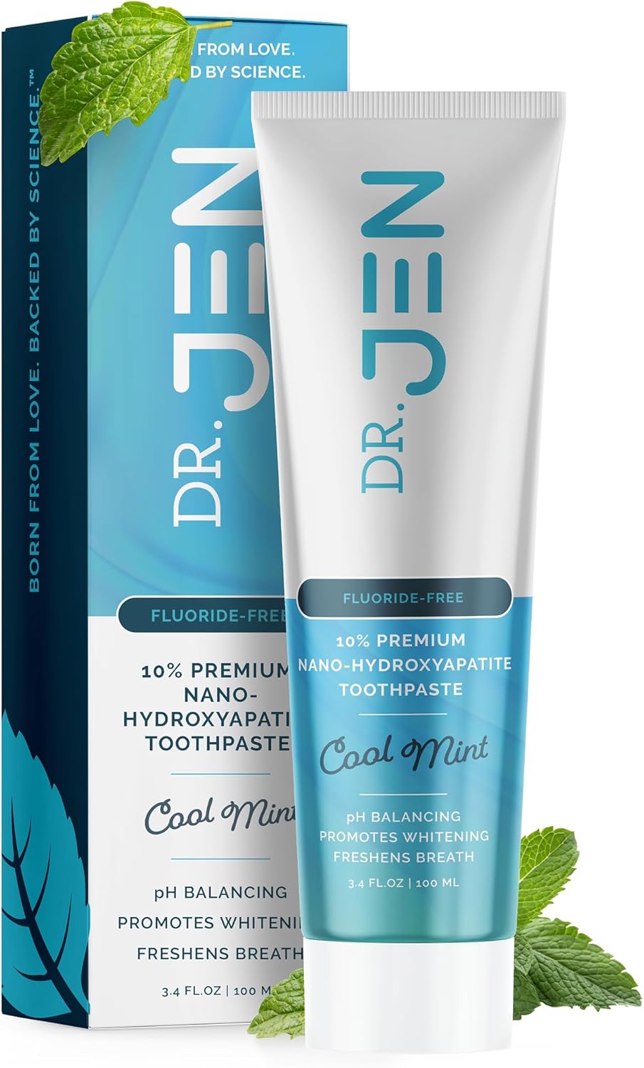Dr. Jen Fluoride Free Toothpaste with 10% Premium Nano Hydroxyapatite, Xylitol & Glycerin, Remineralizing Daily Oral Care for Sensitive Teeth, Travel Essentials, Cool Mint, 1 Pack