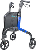 3 Wheel Walkers for Seniors with Bag and Hand Brakes, Lightweight Foldable Rollator with Swivel Front Wheel, Adjustable Height, Compact Mobility Aid for Elderly, Indoor Outdoor Use (Blue)