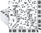 Whaline 80 Pcs Music Notes Paper Napkins 6.5 x 6.5 Inch Musical Notation Disposable Luncheon Napkin Black White Piano Keys Prints Lunch Napkin for Music Celebration Dinner Tableware Party Supplies