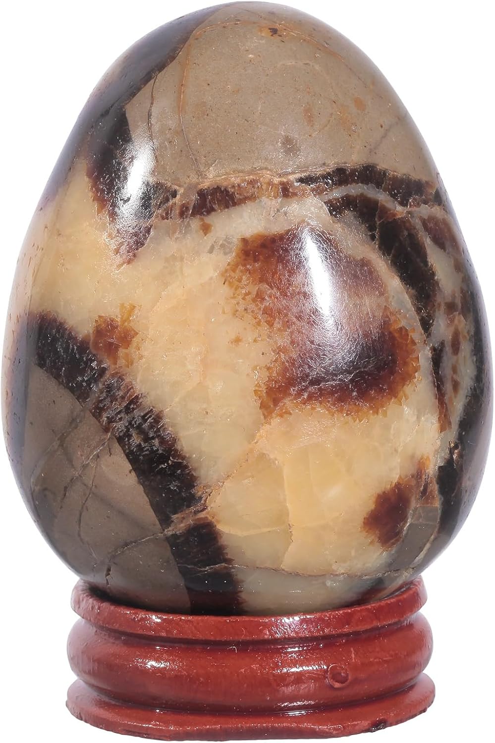 moonsix Natural Septarian Dragon Stone Sculpture Egg Shape Stone with Wooden Stand Crystal Figurine for Feng Shui Witch Decor, 1.97-2.56 inches