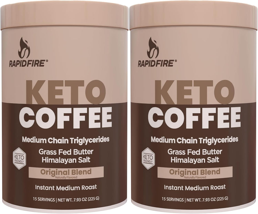 Rapid Fire Keto Coffee 2 Pack, Instant Keto with MCT Oil, Grass Fed Butter & Himalayan Salt – Low Carb Butter Coffee for Energy, Focus, Metabolism Support, Ketosis Lifestyle, 30 Servings, 2 Pack
