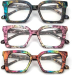 3 Pack Stylish Square Frame Reading Glasses for Women, Blue Light Blocking Comfortable Readers