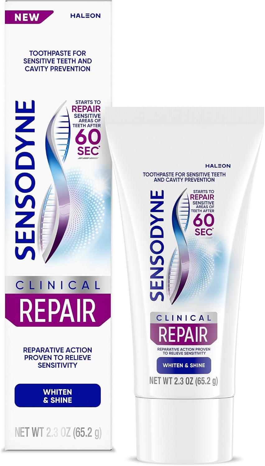 Sensodyne Clinical Repair Whiten & Shine Toothpaste for Sensitivity Relief, 2.3 oz
