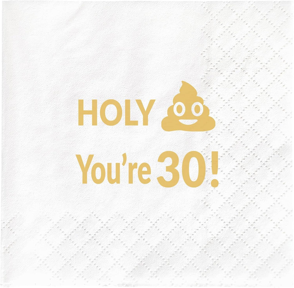Joyiou 50 Pcs 30th Birthday Napkins, Holy You’re 30 Cocktail Luncheon Napkins for Thirty Birthday Party Decorations Favors Gifts for Men Women, 30 Years Old Table Decor Supplies, 2Ply 4.5x4.5 inches