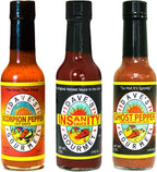Dave’s Gourmet Super Spicy Hot Sauce Variety 3 Pack - Includes Insanity, Ghost Pepper Naga Jolokia & Scorpion Pepper - Hottest Hot Sauce - No Preservatives, Vegan, Gluten-Free Sauce, 5oz Bottles