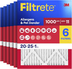 Filtrete 20x25x1 Air Filter, MERV 11, MPR 1000, Allergens & Pet Dander, 3-Month AC and Furnace Filters, Cleaner Air, Reliable Airflow, 6 HVAC Filters (Actual Size 19.68 x 24.68 x 0.81 in)