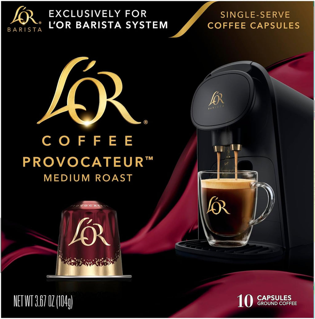 L'OR Coffee Pods, 10 Count Provocateur Medium Roast Blend, Single-Serve Aluminum Coffee Capsules Compatible with the L'OR BARISTA System, 10 count (Pack of 1)