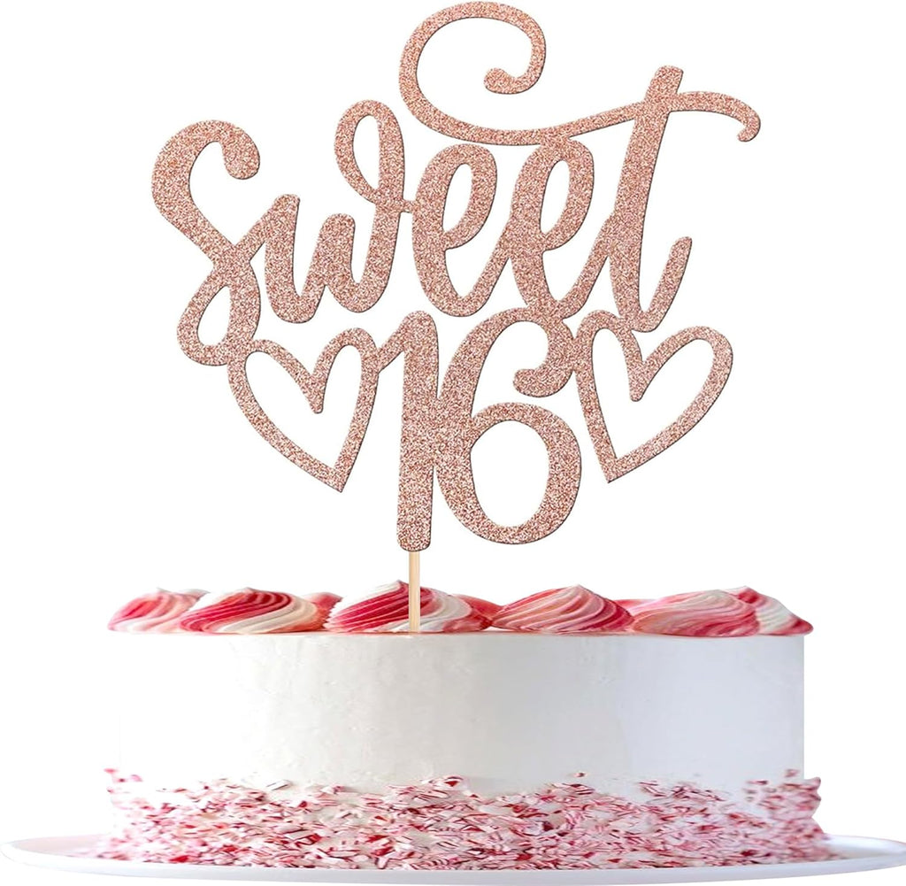 1 Pack Sweet Teenager 16 Cake Topper Glitter 16th Birthday Cake Pick for Cheers to 16 Years Old 16th Birthday Party Cake Decorations Supplies Rose gold