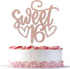 1 Pack Sweet Teenager 16 Cake Topper Glitter 16th Birthday Cake Pick for Cheers to 16 Years Old 16th Birthday Party Cake Decorations Supplies Rose gold